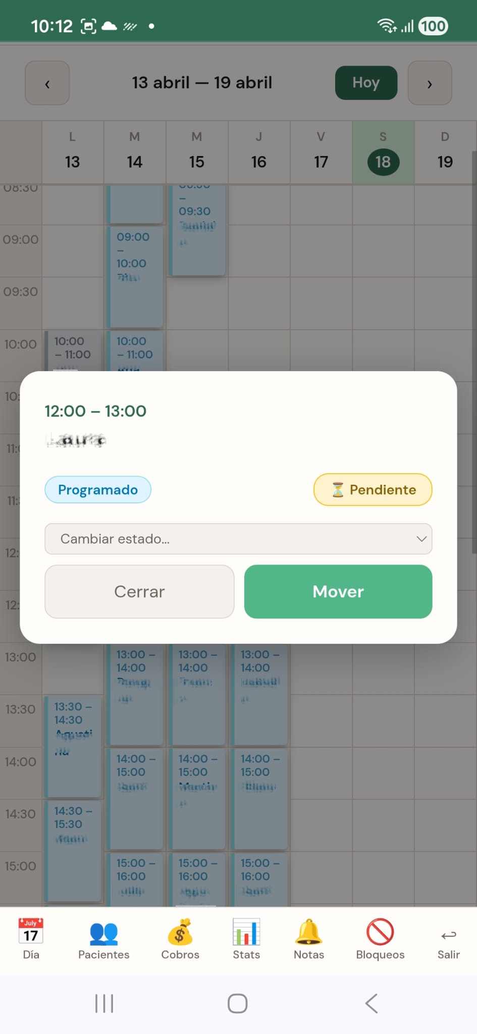 Modal de turno en Tempus