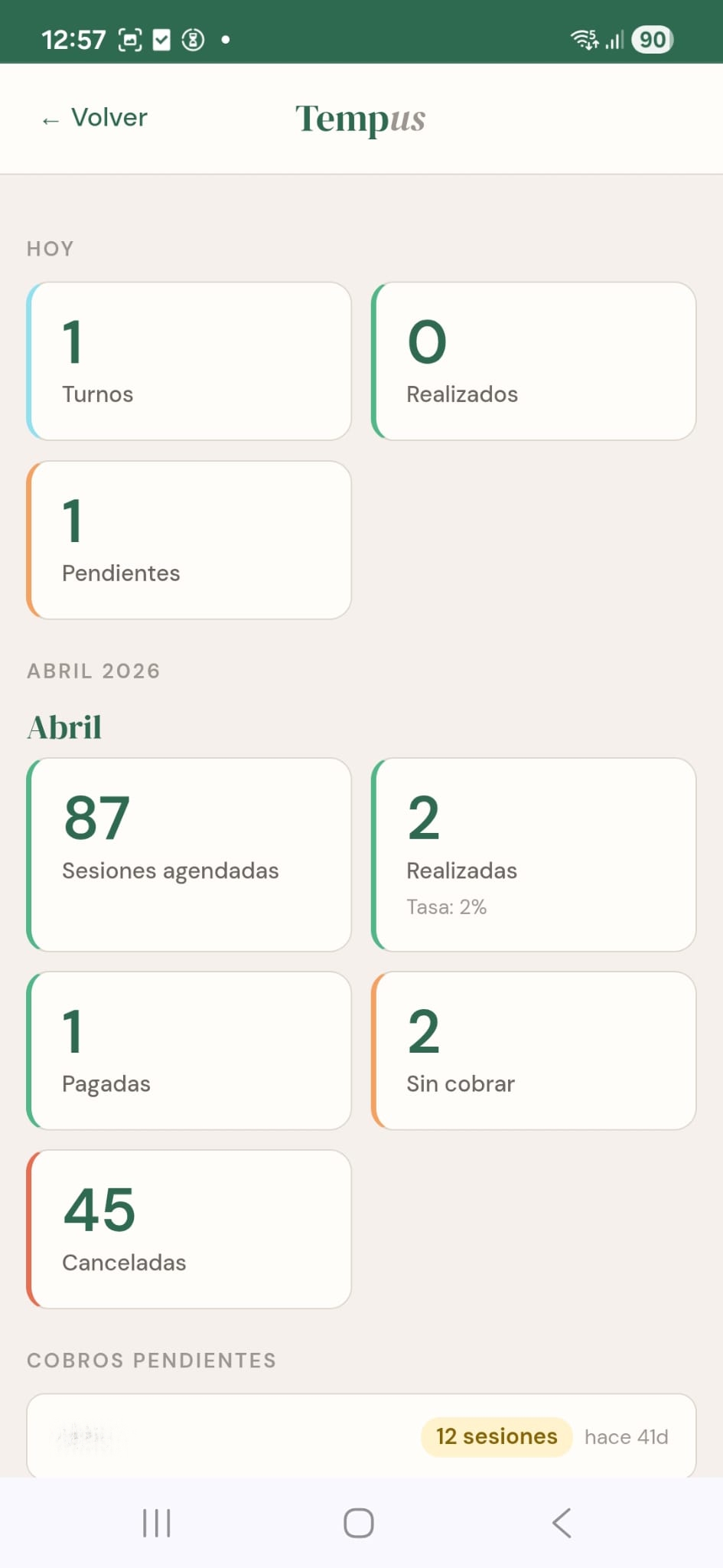 Dashboard de estadísticas en Tempus